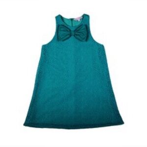 Vibrant Teal Kids Casual Dress with Bow Accent